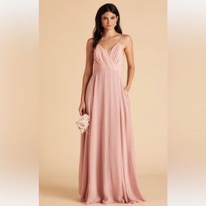 Birdy Grey Pink Long Maxi Bridesmaid Wedding dress has pockets sz Medium
